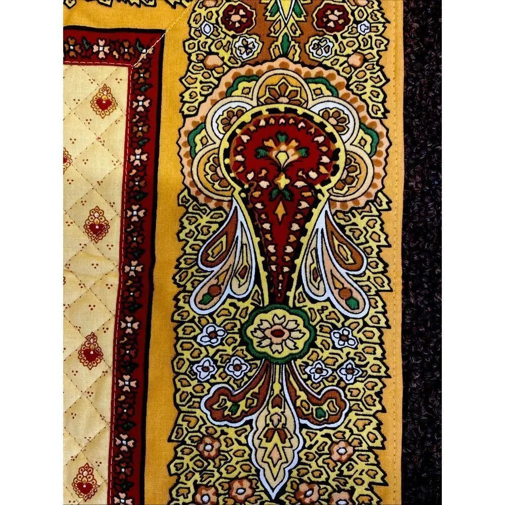 Marat Avignon Made In France Quilted Table Runner Yellow & Red Paisley 39” x 20”